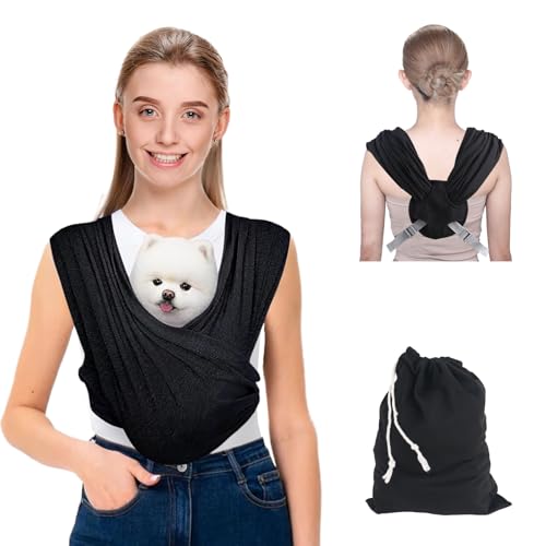 Trendecor Hundetragetasche, Hundetragetuch für Kleine Hunde Verstellbarem Riemen Hundetasche Tragetuch Hund Bis 9kg für Hunde und Katzen Spaziergänge Aktivitäten im Freien (Schwarz)