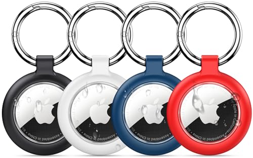 Inesore Anhänger for Apple AirTag Pendant,Carbon Fibre Texture Design hülle and Waterproof Case for Air Tag, Full Body Scratch-Resistant with Keyring for AirTags, Pet Collar,Luggage Tag, 4 Packs