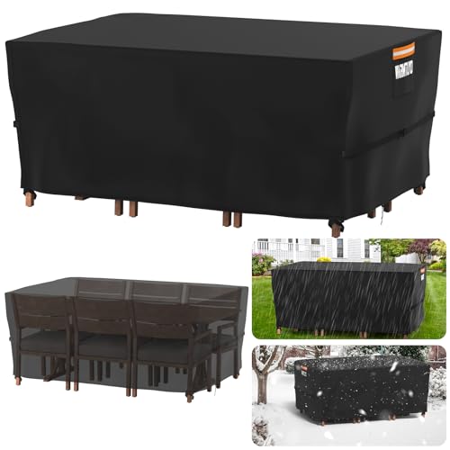 WARMTUYO Gartenmöbel Abdeckung Wasserdicht, Abdeckung Gartenmöbel Winterfest Schutzhülle Anti-UV 420D Oxford Gewebe Abdeckplane Gartenmöbel für Outdoor-Tisch Gartentische Terrassenmöbel 170x94x71cm