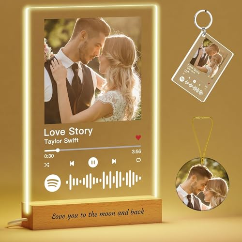 Voryusmer Spotify Glas Personalisiert - Personalisierte Geschenke Valentinstag Jahrestag Frauen Männer - Song Cover Glas Bild mit Foto und LED - 15x23cm