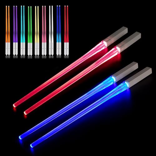 Dhqkqg Leuchtende Essstäbchen, 2 Paar Lightsaber Chopsticks, 9 Farben Lichtschwert Essstäbchen, LED Essstäbchen Lichtschwert, Wiederverwendbares und Lebensmittelecht, für Küchen Dinnerparty