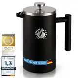 French Press Kaffeekanne aus doppelwandigem Edelstahl Schwarze Pressfilterkanne Französische Kaffeepresse (Schwarz, 1000 ml)