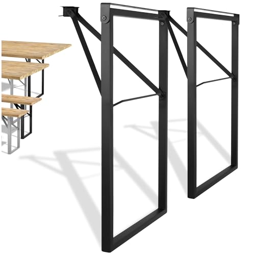 Natural Goods Berlin 2er Set Gartentisch Gestell klappbar (Schwarz, 70x42 cm) – Metall Tischbeine im Kastenprofil für Bierzeltgarnituren – Stabiles Tischgestell für Garten, Terrasse & Camping