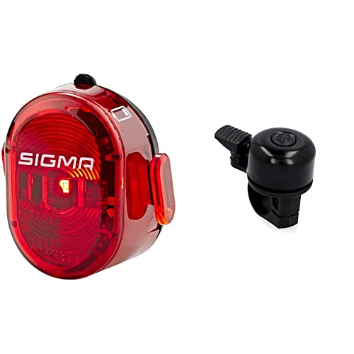 SIGMA SPORT Nugget II Fahrradbeleuchtung, Rot, One Size & Fischer Mini Fahrradglocke, schwarz, One Size