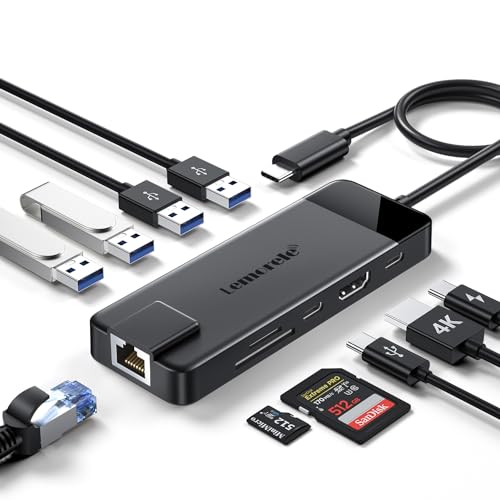 USB C Docking Station-Lemorele 2024 Upgrade10 in 1 mit Gigabit Ethernet, 4K HDMI, 4*USB A 3.0/2.0, 100w PD, USB-C 3.0, SD/TF USB C Hub Multiport Adapter für MacBook Pro/Air/Dell/Hp/Lenovo/Asus