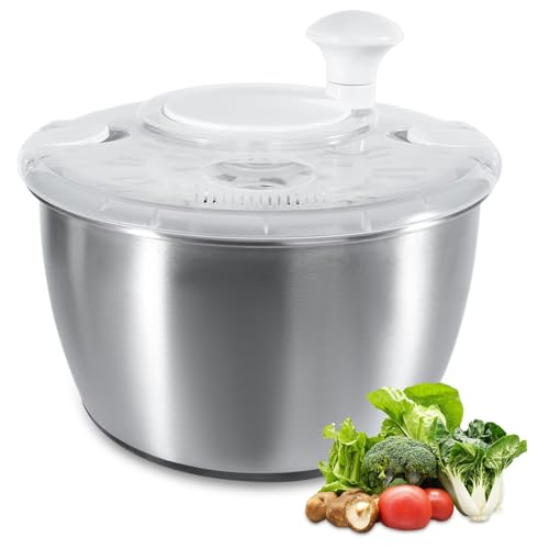 Salatschleuder Edelstahl Salad Spinner Mit Deckel Quick-Salatschleuder Groß Salate Ganz Einfach Schleudern Weiß 4,5 Liter