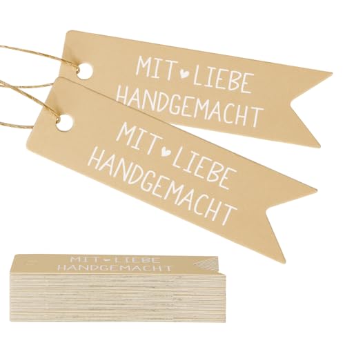 COLOFALLA 50pcs Geschenkanhänger Danke Kraftpapier Tags mit 10m Hanfseil Karton Geschenkanhänger Papier Anhänger Label mit Schnur Mit Liebe Handgemacht Vielen Dank Liebe Deko Geburtstag (Liebe)