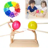 GUBOOM Balloon Bamboo Man Battle mit 100 Ballnoons, Verdicken Handmade Wooden Fencing Puppets, 2024 New Ballon Bambus Mann Schlacht, Holz Bots Kampfspiel für Party, Familienspiele, Desktop-Kampfspiel