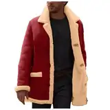 Ruamilyy Wildlederjacke Herren Fleece Gefüttert Winter Warm Jacke Lange Kunstfell Gefütterte Parka Jacken Revers Plüsch Mantel Militär Freizeit Winterparka Teddyfleece Sherpa Jacket