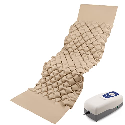 SANICO Komplettes Anti-Dekubitus-Matratzen-Set - Aufblasbares Anti-Dekubitus-Bett mit motorisiertem Kompressor & Endklappen - Auflage zur Linderung von Dekubitus, Schlafqualität Max 135 Kg Beige
