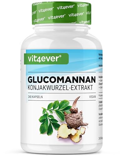 Glucomannan aus der Konjak Wurzel - 240 Kapseln - Hochdosiert mit 4200 mg je Tagesportion - Optimiert mit Chrom - Vegan