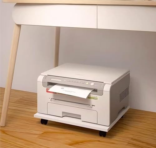 Weißer rollender Druckerständer mit 4 Lenkrollen unter dem Schreibtisch, Druckerwagen für Kopieranlagen und Bürobedarf, tragbarer Desktop-Ständer mit Ablage (59 x 34 x 6,6 cm)