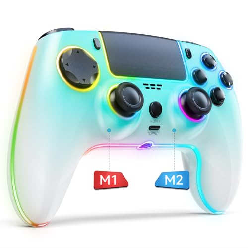 Reddening Wireless Controller für PS4, LED Star Controller kompatibel mit PS4/Slim/Pro/PC/IOS/Android/Switch, 9 Farben RGB Licht, Programmabele/Turbo/Wakeup/Motion Sensor (Blue)