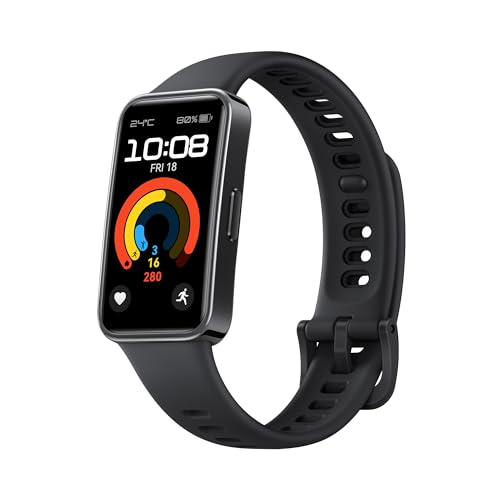 HUAWEI Band 9, Bluetooth, iOS & Android, bis zu 14 Tage Akkulaufzeit, Comfortable Wear, TruSleep 4.0, wissenschaftliches Schlaftracking, 100 Training Modes，smartband，Schwarzes Fluorelastomer Strap