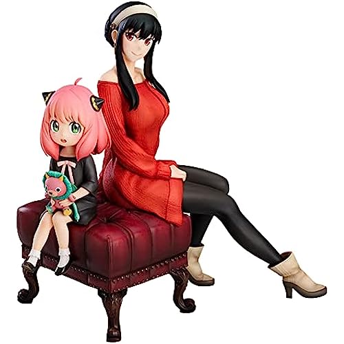 REOZIGN Spy Family Statue, Anya, Yor Sitzposition, Figur 15 cm, Arccoat, Anya PVC, Actionfiguren, Modell aus der Spielzeugkollektion (Anya & Yor)