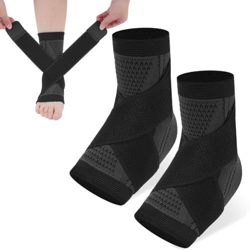 ACWOO Sprunggelenkbandage, 2er-Pack Einstellbares Fußbandage, Bandage Fußgelenk, Atmungsaktiv Fußbandage, Flexible knöchelbandag, Achillessehn, Plantarfasziitis Fußbandage für Frauen Männer (XL)