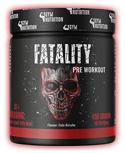 FATALITY - Ultra Hardcore Booster Pre Workout - Pulver - 2023 USA Matrix - Pre Workout Booster Gym - ATP + L-Arginin + Citrullin + Beta Alanin + Koffein 450g Cola Kirsche Geschmack - Fitness Booster