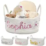 Personalisierte Korb Aufbewahrung Geflochten Mit Namen, Aufbewahrungskorb für Babyspielzeug und Kleidung Baby Windel Caddy Organizer Geschenkkorb, Deco Korb für Kinderzimmer (32*15*11cm)