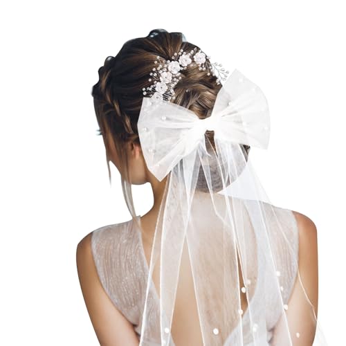 HTTYHT Weiß Braut Haarschmuck Hochzeit Kopfschmuck Schleier Haarspange Blumen Haarnadeln Blatt Haar Schmuck Schleife Brautschleier für Damen Frauen Mädchen Brautjungfern