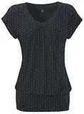 DOTIN Damen T-Shirt V-Ausschnitt Kurzarmshirt Causal Oberteil Falten Tops Stretch Tunika Basic Tee, Schwarz Gepunktet, XL
