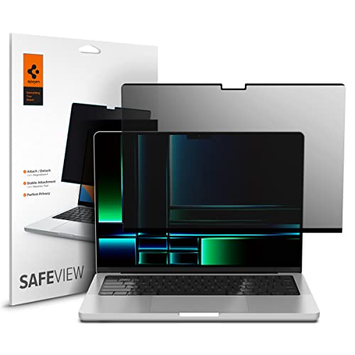 Spigen SafeView Magnetischer Blickschutzfilter für MacBook Pro 14 Zoll (ab 2021, M3 / M3 Pro / M3 Max / M2 Pro / M2 Max / M1 Pro / M1 Max), Sichtschutzfilter, Privacy Schutz, Anti-Fingerabdruck