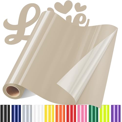 Sgooyir Plotterfolie Textil Beige, Flexfolie Plotter Textil, Textilien Transferfolie Plotter für T-Shirt, Hemd, DIY-Kleidung andere Stoffe 30.5 x 183cm