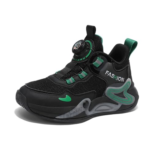 Geymxzik Kinderschuhe Jungen Mädchen Sportschuhe Laufschuhe Turnschuhe mit Drehknopf Atmungsaktiv Mode Leicht Turnschuhe Sneakers M988 Schwarz Grün EU 34