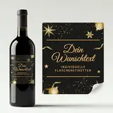 Aufkleber selbst gestalten für Weinflaschen – Flaschenetiketten Weihnachten, Silvester, Neujahr mit eigenem Text – selbstklebend, wasserfest – personalisierte Geschenke mit Namen - STERNE SCHWARZ