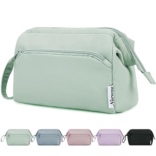 Narwey Kulturtasche Damen Kulturbeutel Groß Kosmetiktasche Schminktasche Reise Make-up-Tasche mit Große Weit Offener Tasche für Damen Frauen(Minzgrün)