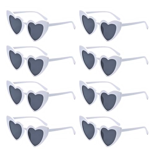 8 Stück Herz Sonnenbrille für Damen, Vintage Herzform Brille Herz Sonnenbrille 90er Jahre Hippie Brille Partybrille, JGA Brille Team Braut Herz Brille für Party, Halloween, Weihnachten, Hochzeit