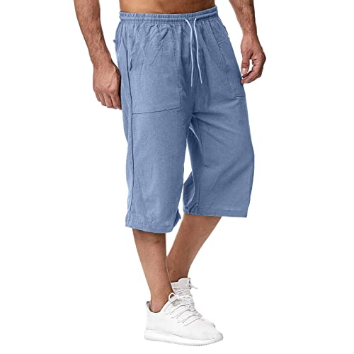 Darringls Leinen Shorts Herren Sommer Baggy Leicht Bequeme Herrenshorts Elastische Taille Strand Beach Sommershorts Freizeithose mit Taschen Kordelzug