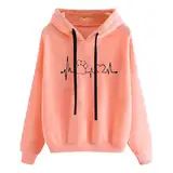 Generisch Damen Kapuzenpullover Lässiger Damen Hoodie Oversize mit Kapuze Herbst Winter Weiches Bequemes Sweatshirt Langärmliges Oberteil Modischer Pullover für Freizeit Sport und Tägliche Outfits