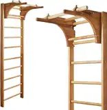 Schwedische Sprossenwand für Kinder und Erwachsene aus massivem Buchenholz, belastbar bis 400 kg, mit abnehmbarer Klimmzugstange und Dip-Barren