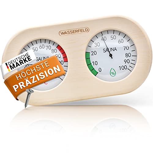 WASSERFELD® Sauna Thermometer Hygrometer [2in1 Funktion] Präzises Saunathermometer für eine genaue Messung der Temperatur & Luftfeuchtigkeit - Sauna Hygrometer mit gehärtetem Glas - Saunazubehör…