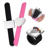 CZlinOduMMX Magnet Nadelkissen Armband, 2 Stück Rosa+Schwarz Armnadelkissen Magnetisch, Magnetisches Silikon Handgelenkband, Armnadelkissen mit Silikonband für Friseur Friseurbedarf Nähen Nähnadeln