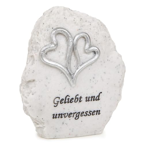 Logbuch-Verlag Grabschmuck Trauerstein mit Trauerspruch Geliebt und unvergessen Kleiner Gedenkstein in Marmor-Optik 11 x 9,5 x 4,5 cm