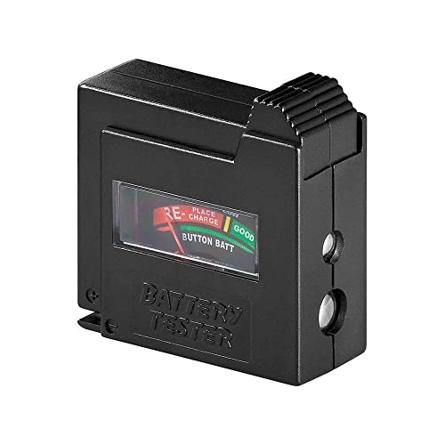 Goobay 54020 Batterietester für alle Batterien & Akkus Batterietester für AAA, AA, C, 9V, D, N & 1,5V Knopfzelle Batterieprüfgerät mit Display Schwarz