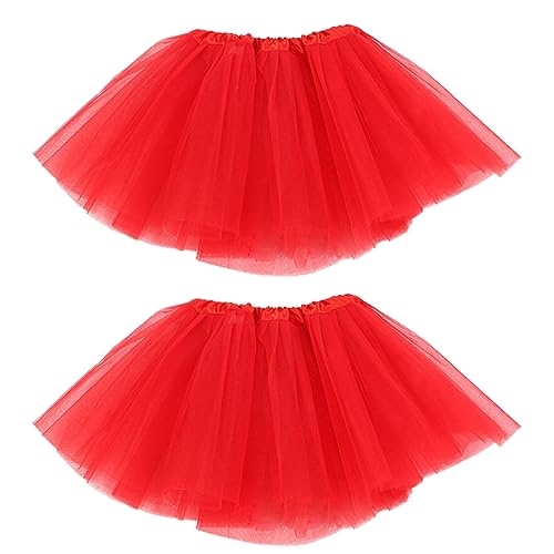 WKRTDY 2er Pack Damen Junior Kinder Mädchen Tanzkleid 80's Totem Kleid (Rot, 3 Tier)