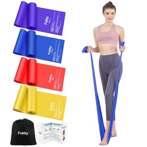 Fokky Fitnessbänder 4er-Set, 1.5M Resistance Bands mit 4 Widerstandsstufen, Widerstandsbänder mit Tragetasche Gymnastikband für Crossfit, Muskelaufbau, Yoga, Pilates für Männer und Frauen