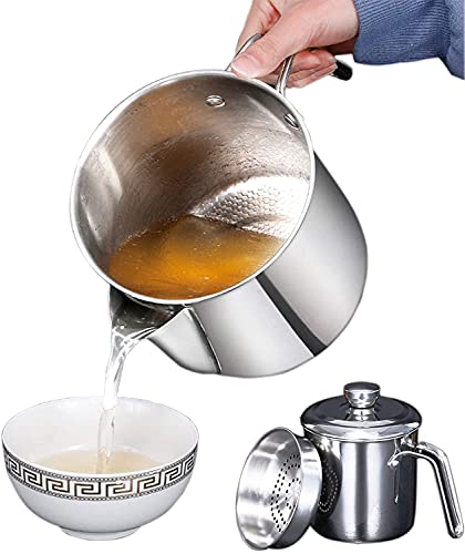 Fetttrennkanne Edelstahl Fettkanne Fettabscheider für soßen 1800ml Mehrzweck Verwendung Fetttrenner mit Abnehmbarem Staubdichtem Deckel und Sieb