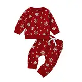 Himllauen Baby Jungen Mädchen Outfit Schnee Sweatshirt + Hose Zweiteiler Set Weihnachten Neujahr Baby Neugeborene Kleidung (Rot, 18-24 Months)