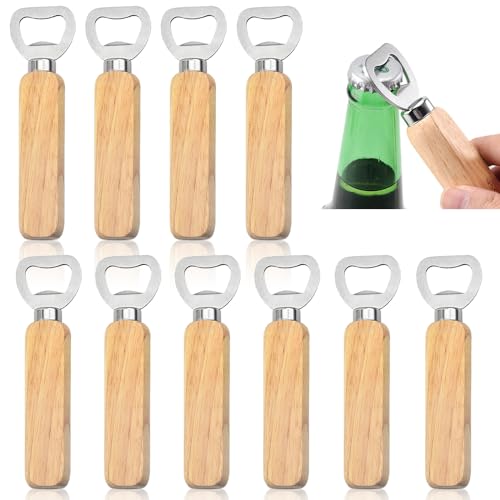 10 Stück Flaschenöffner holz, Holzgriff Bier Flaschenöffner, Bieröffner Personalisiert Holzgriff Flaschenöffner Tragbare Durable Naturholz Flaschenöffner Großes Geschenk für Männer