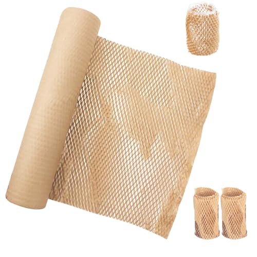 Wabenpapier Verpackungsmaterial, Bienennest Verpackungspapier 30 CM x 30 M, Verpackungsrolle Kraftpapier, Wabenpapier Rolle, für Geschenkverpackungen, Versand Geschirr, Porzellan, Tassen, Braunes