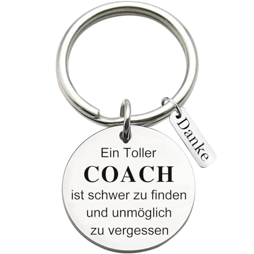 Edelstahl Schlüsselanhänger mit Gravur "Ein Toller Coach ist schwer zu finden und unmöglich zu vergessen" Schlüsselring Lehrer Coach Keychain Geschenk für Lehrertag