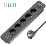 Versenkbare Steckdose 5 Fach, Einbau steckdosenleiste mit 4 USB, Einbausteckdose Mehrfachsteckdose, Tischsteckdose mit 2 USB C, Tischplatte Versenkte Steckdose - 2M Kabel - Schwaz