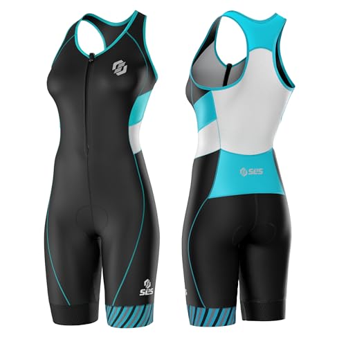 SLS3 Damen Triathlon Shorts: Premium FX Stoff, 15cm Slim Fit Entwickelt für Komfort & Leistung in Allen Phasen Ihres Rennens (Schwarz mit Martinicablauen Streifen, M)