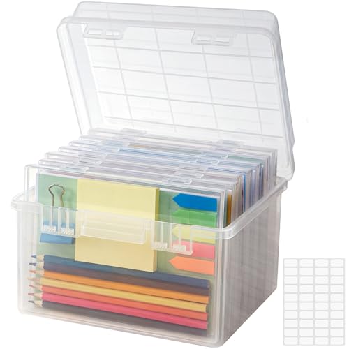 Lifewit Aufbewahrungsbox 21,9 x 23,1 x 14,9cm, Kunststoff Stiftebox Organizer,7 Innenboxen, Aufbewahrungsbox für Bürobedarf,Schreibwaren,Bastelzeug,Karten, Bilder, mit 1 Lage Etikettensticker