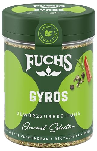 Fuchs Gourmet Selection Mediterran – Gyros Gewürzzubereitung, nachfüllbares Gyrosgewürz, Gewürzmischung mit ausgewählten Kräutern für Rind- & Schweinefleisch, vegan, 60 g