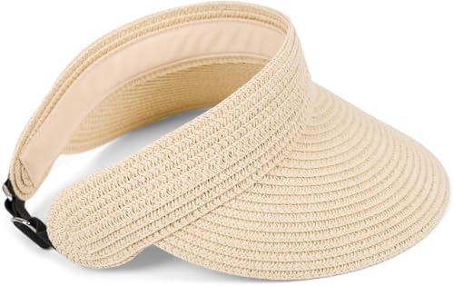 styleBREAKER Damen Papierstroh Visor Cap Einfarbig, Sonnenvisier, Sonnenhut, Schildkappe Uni verstellbar 04023097, Farbe:Beige