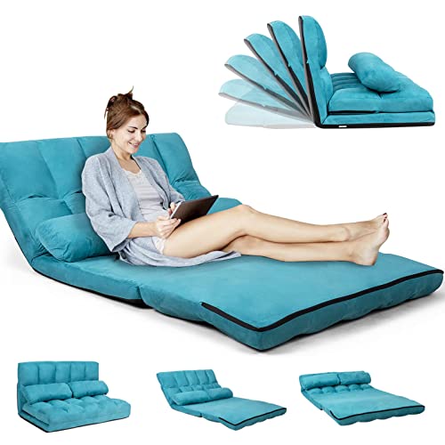 RELAX4LIFE Sessel, 2 Personen, faltbar, 180 x 113 x 14,5 cm, aus Wildleder, Rückenlehne verstellbar von 90 ° bis 180 °, 5 Positionen, mit 2 Kissen, Sessel, Sessel, max. Belastung 150 kg (Modell 1,